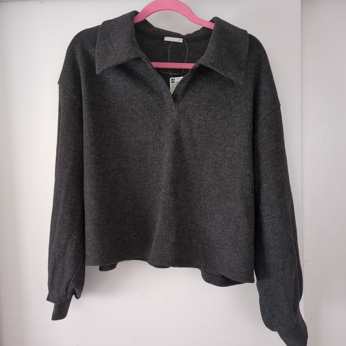 GU*新品*大きいサイズ*３L*ブラッシュドリブビックカラープルオーバー*グレー_画像9