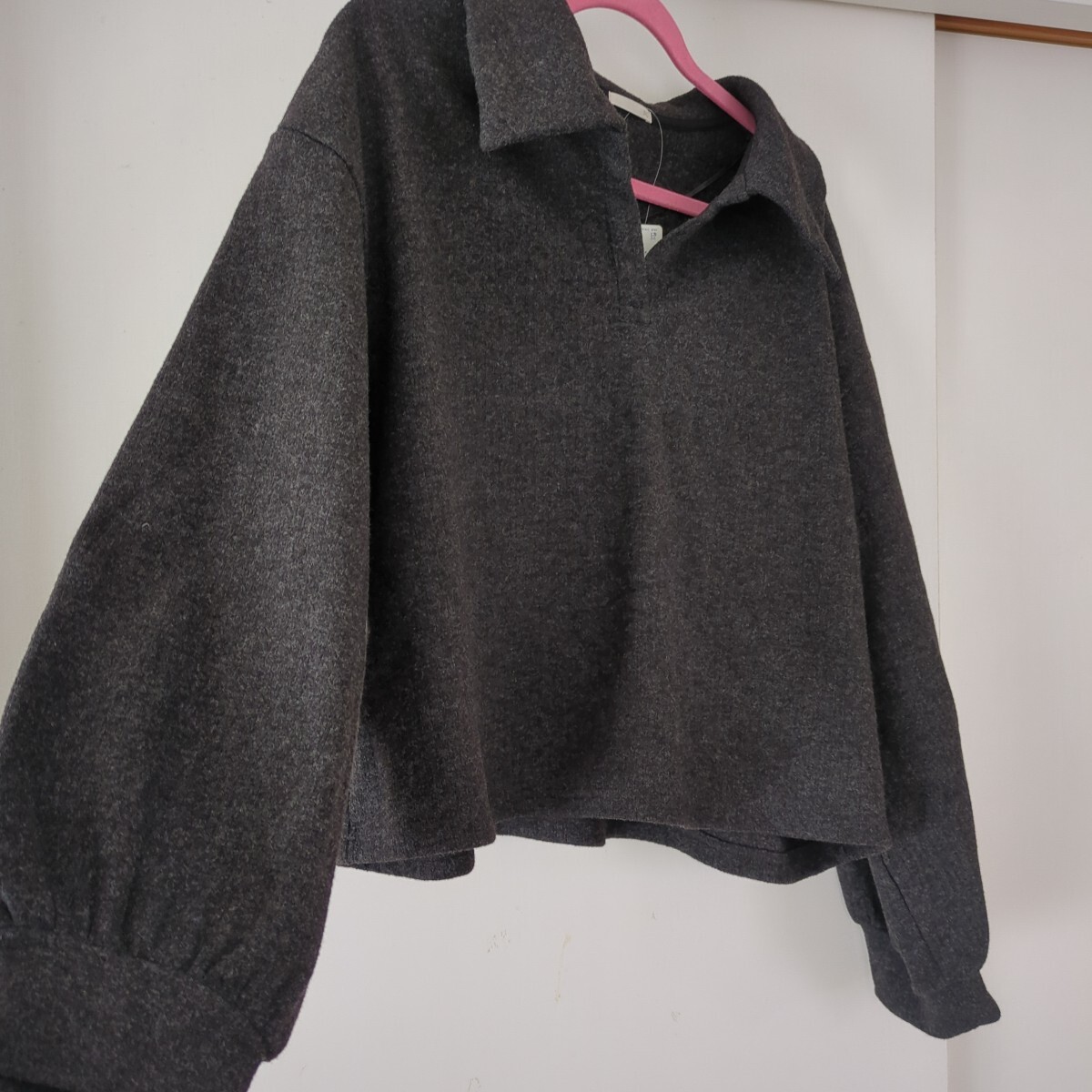 GU*新品*大きいサイズ*３L*ブラッシュドリブビックカラープルオーバー*グレー_画像10