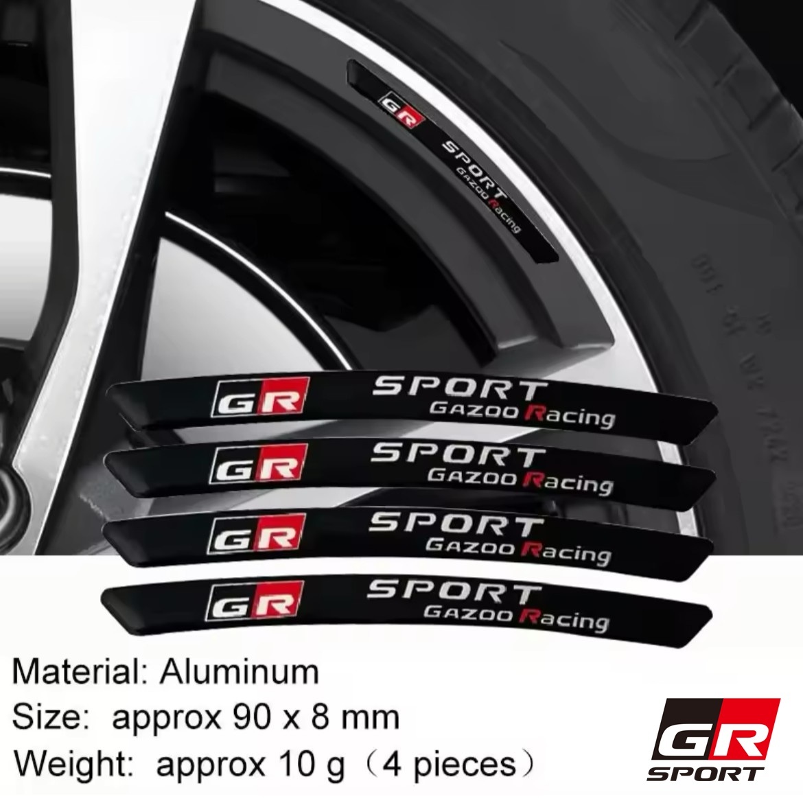 4部セット GR SPORT トヨタ TOYOTA GAZOO Racing ホイール リム ハブ アルミニウム エンブレム ステッカー デカール TRD ブラック co_画像1