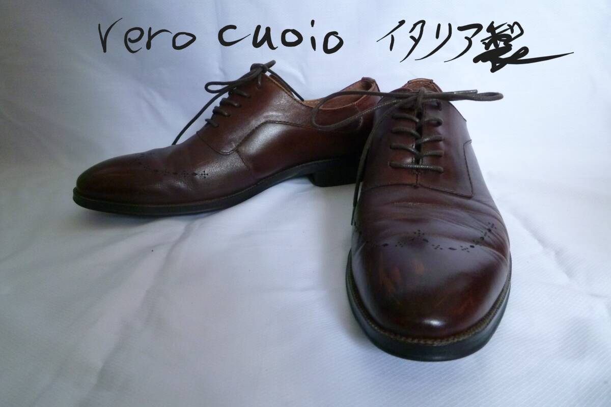 vero cuoio ヴェロキーオ レザー メンズ 41 ブラウン イタリア製 本革靴ビジネスシューズ 正規品_画像1