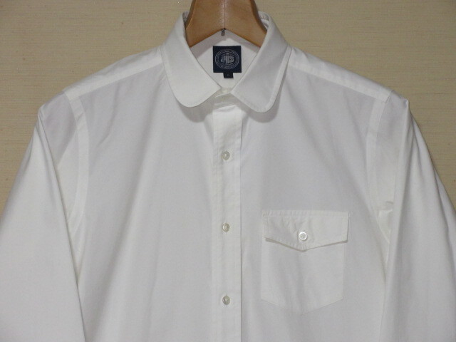 J.PRESS　J.プレス　長(zhǎng)袖シャツ/ラウンドカラー　ホワイト/ソリッド　LL　ハンガーループ/センターボックスプリーツ 綿100% 播州織!クリ済!