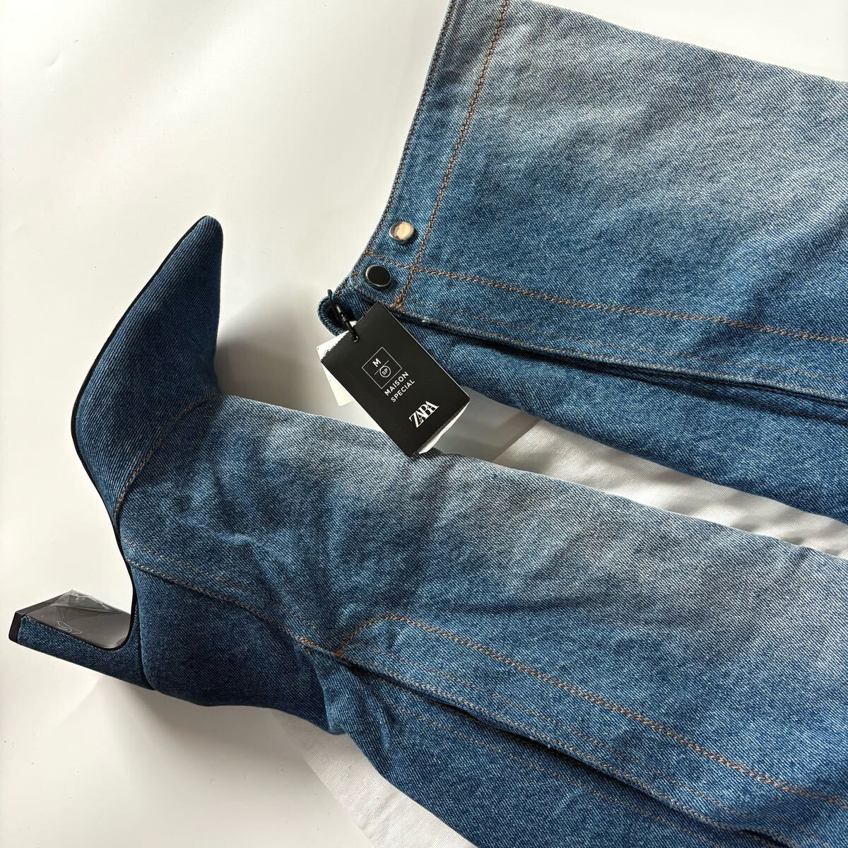 新品 ZARA MAISON SPECIAL デニムニーハイブーツ 23 5cm 36 新品 ZARA MAISON SPECIAL デニムニーハイブーツ 23 5cm 36