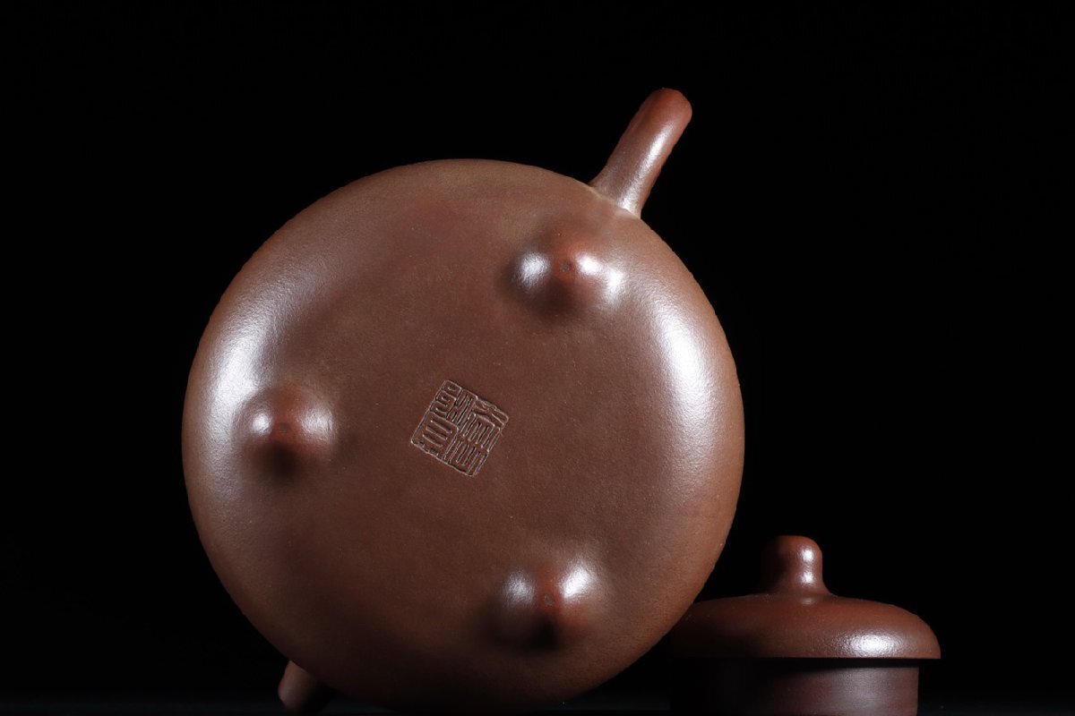 □大成美術□自怡軒 顧景舟製款 三足乳鼎紫砂急須 (検)時代物 □大成美術□自怡軒 顧景舟製款 三足乳鼎紫砂急須 (検)時代物