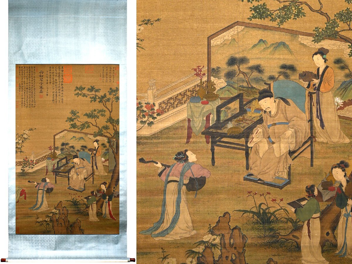 □大成美術□【唐寅書 絹本 人物故事図】(検)明代書画家 □大成美術□【唐寅書 絹本 人物故事図】(検)明代書画家