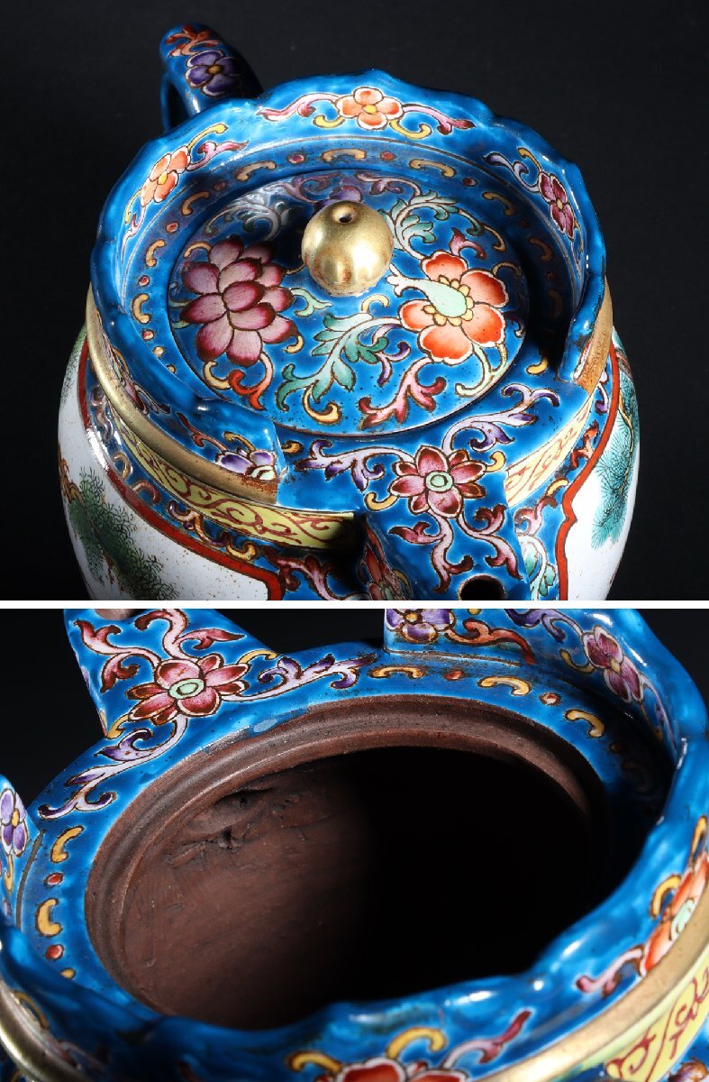 □大成美術□乾隆年製款 琺瑯彩描金双面開窗十二生肖図僧帽紫砂 □大成美術□乾隆年製款 琺瑯彩描金双面開窗十二生肖図僧帽紫砂