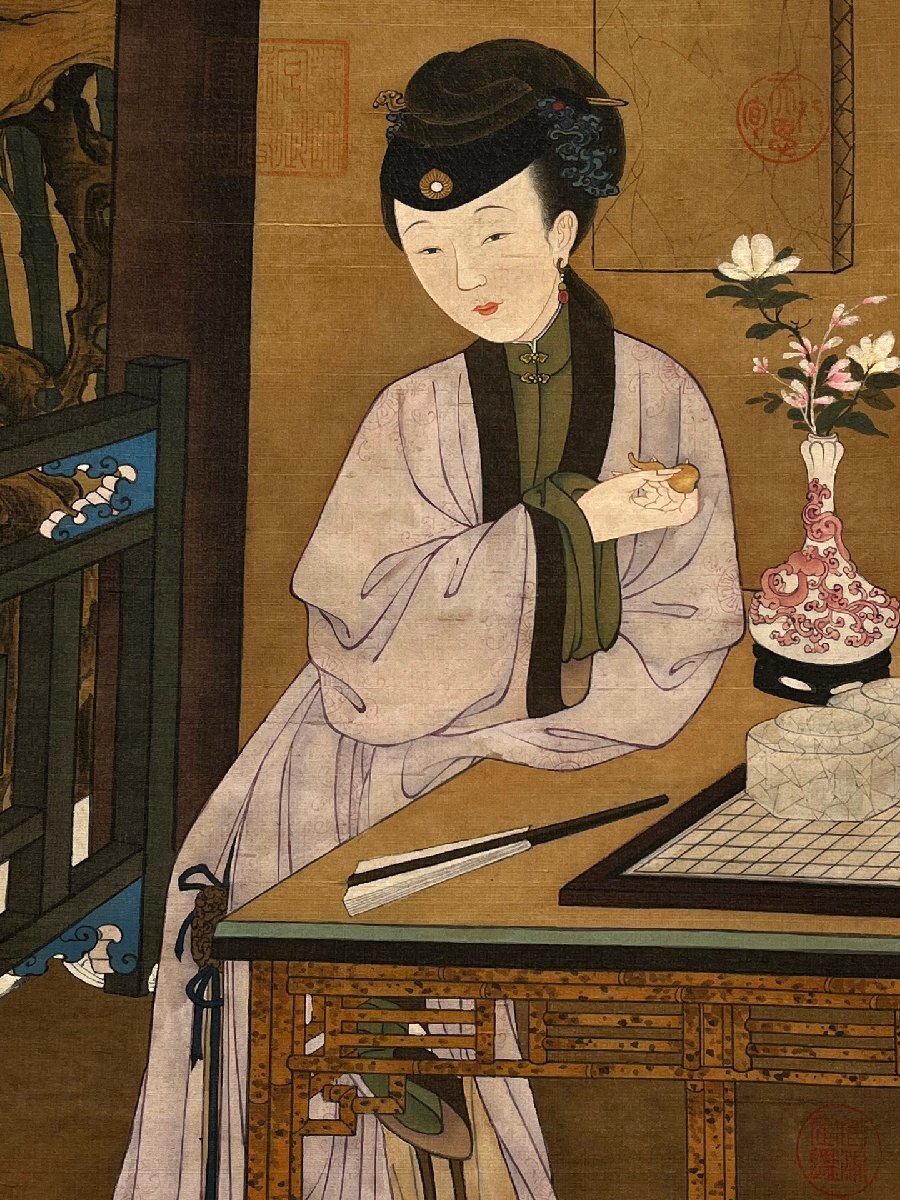 □大成美術□【郎世寧書 絹本 十二美女図十二条屏】 (検)清代 □大成美術□【郎世寧書 絹本 十二美女図十二条屏】 (検)清代
