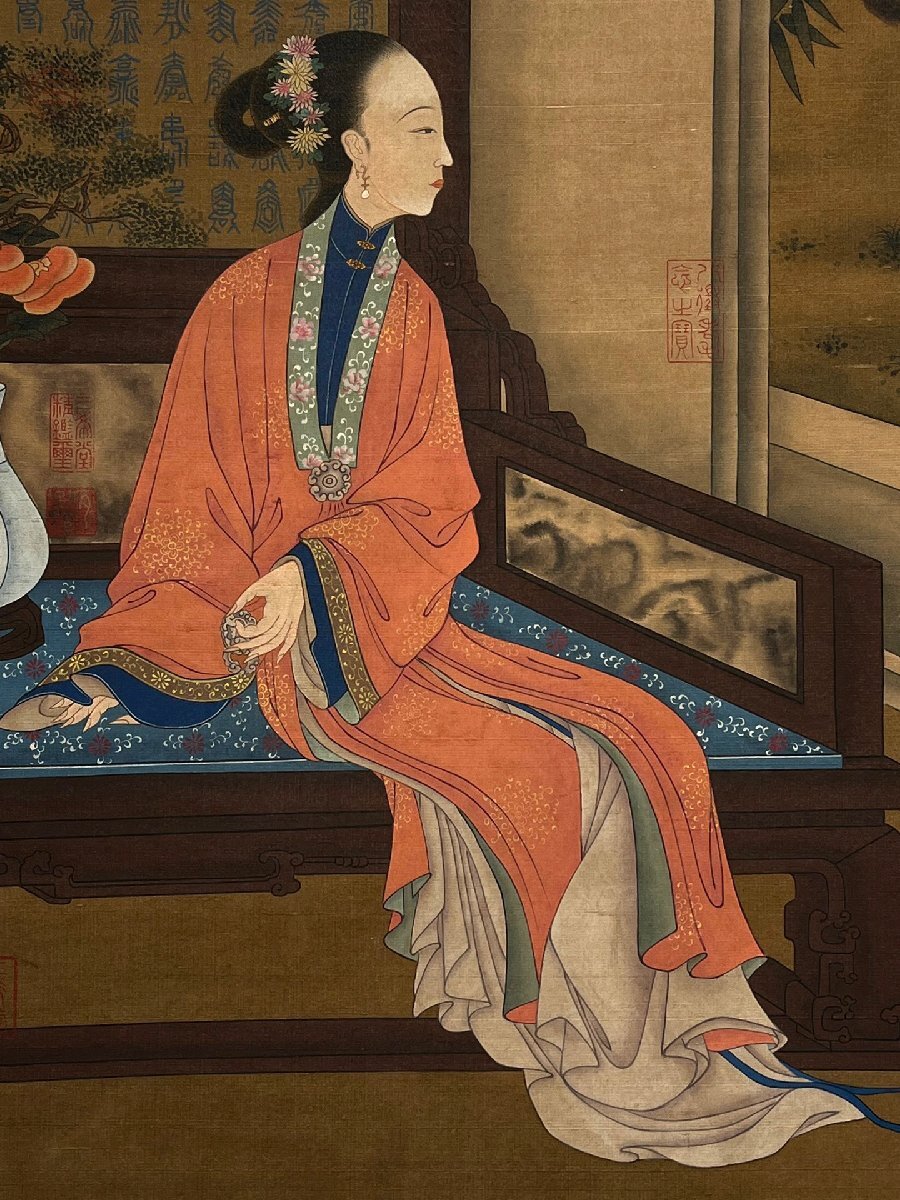 □大成美術□【郎世寧書 絹本 十二美女図十二条屏】 (検)清代 □大成美術□【郎世寧書 絹本 十二美女図十二条屏】 (検)清代