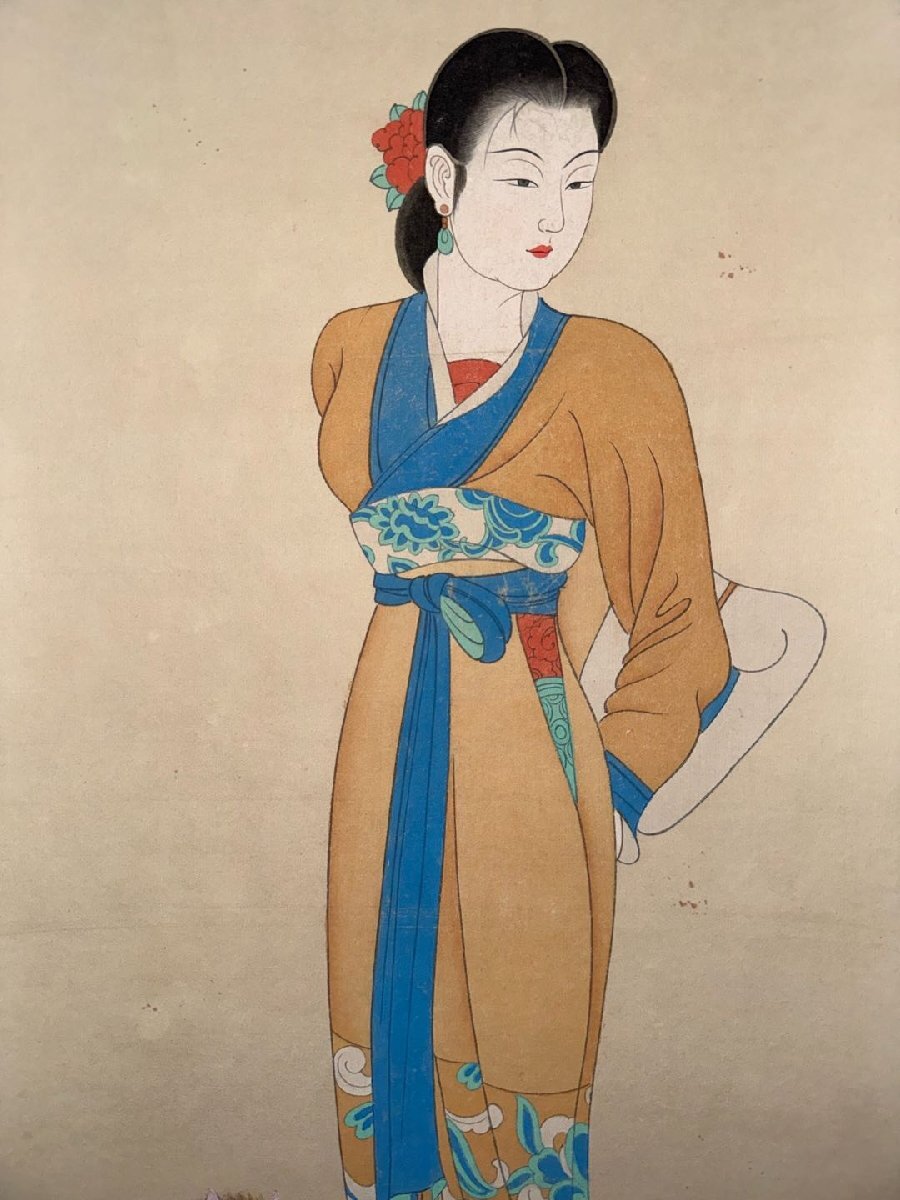 □大成美術□【張大千書 紙本 仕女図三条屏】 箱付き(検)近代 □大成美術□【張大千書 紙本 仕女図三条屏】 箱付き(検)近代