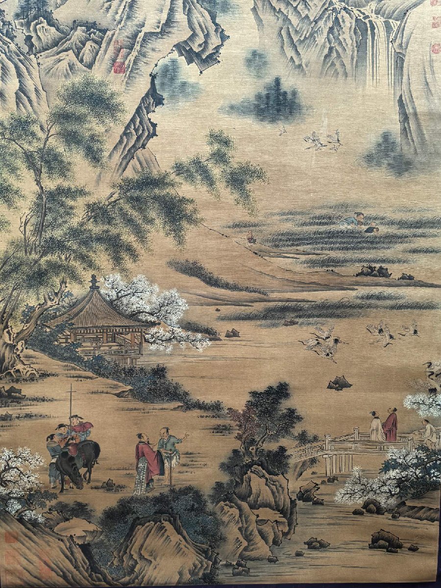 □大成美術□【乾隆皇帝御書 絹本 春山鶴嗚図】(検)清代書画家 □大成美術□【乾隆皇帝御書 絹本 春山鶴嗚図】(検)清代書画家