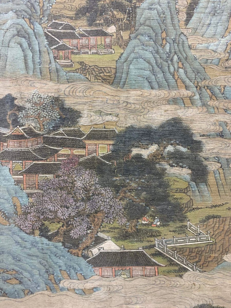 □大成美術□【文徴明書 絹本 山水楼閣図】 (検)明代書画家 □大成美術□【文徴明書 絹本 山水楼閣図】 (検)明代書画家