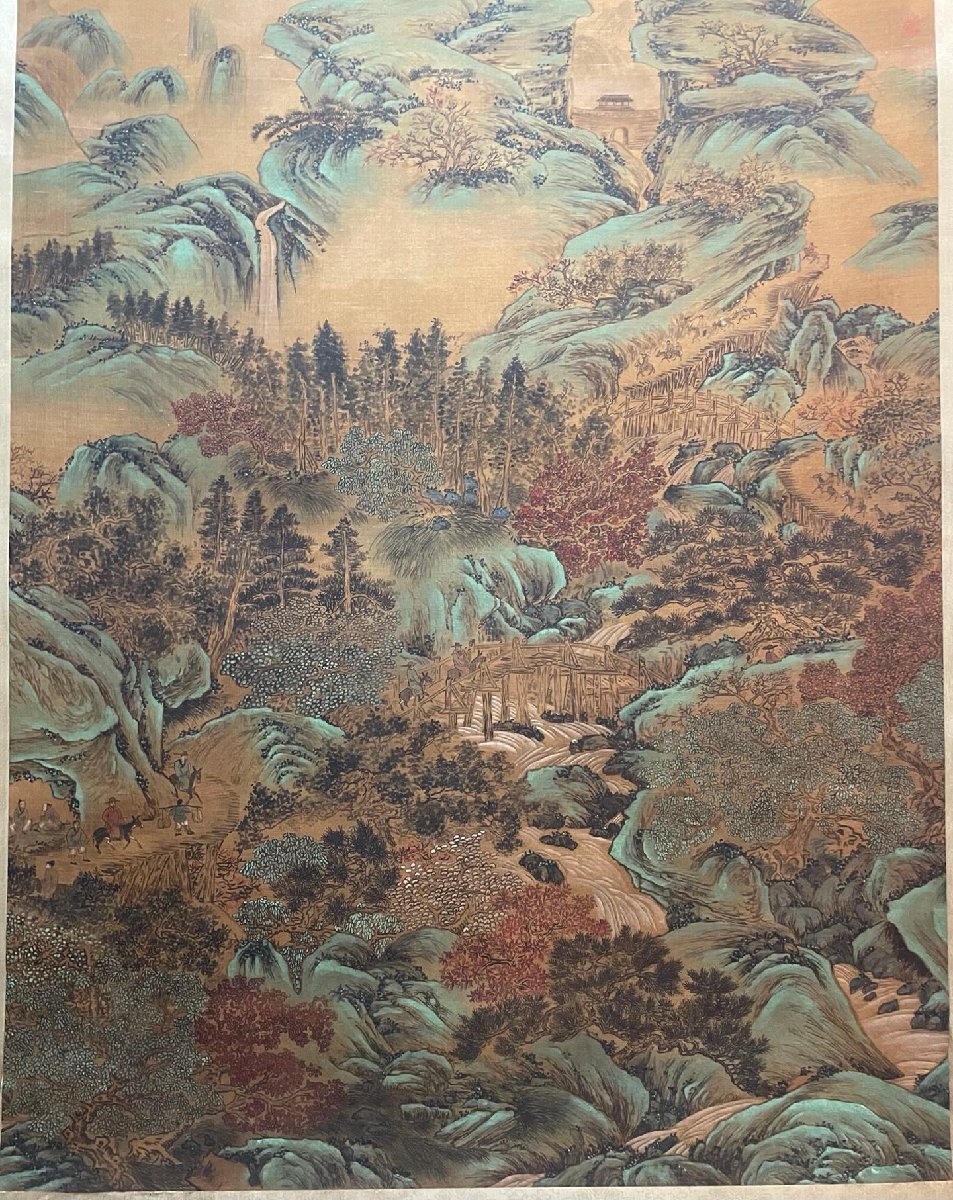 □大成美術□【唐寅書 絹本 山水図】(検)明代書画家 中国画 □大成美術□【唐寅書 絹本 山水図】(検)明代書画家 中国画