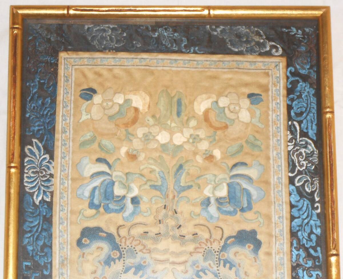 激安通販の 中国刺繍 中国美術 タペストリー 額サイズ約51.8×29.6cm 額装 コレクション