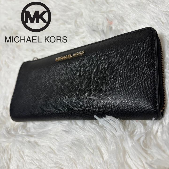 MICHAEL KORS 長財布 マイケルコース レザー L字ファスナー 黒 MICHAEL KORS 長財布 マイケルコース レザー L字ファスナー 黒