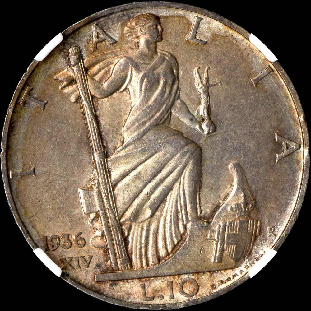 ☆日終 【NGC MS63 希少品】1936R イタリア 10L銀貨 未使用 ☆日終 【NGC MS63 希少品】1936R イタリア 10L銀貨 未使用
