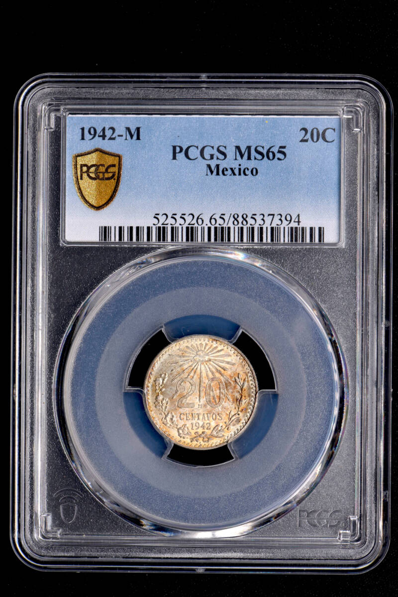 ☆土終 【PCGS MS65】1942-M メキシコ 20C銀貨 完全未使用