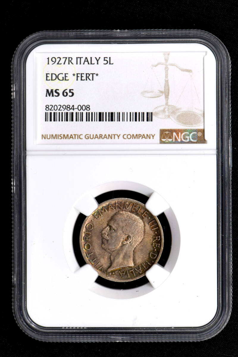 ☆土終 【NGC MS65 高鑑定 希少】1927R イタリア 5L銀貨 完全未 ☆土終 【NGC MS65 高鑑定 希少】1927R イタリア 5L銀貨 完全未