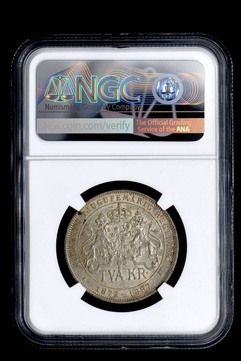 ☆土終 【NGC MS63】1897EB スウェーデン 2K銀貨 未使用 //世界