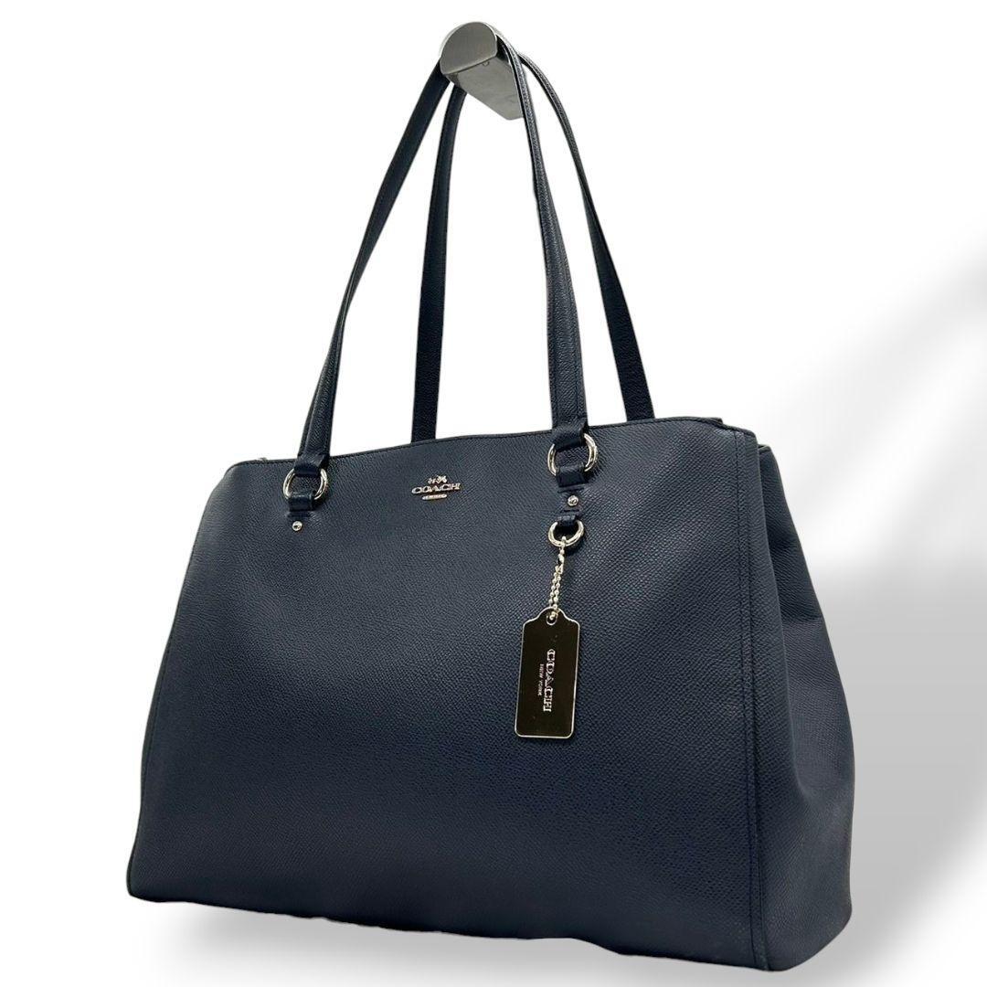 coach コーチ トートバッグ 青 ロゴチャーム レザー A4可 T7 coach コーチ トートバッグ 青 ロゴチャーム レザー A4可 T7