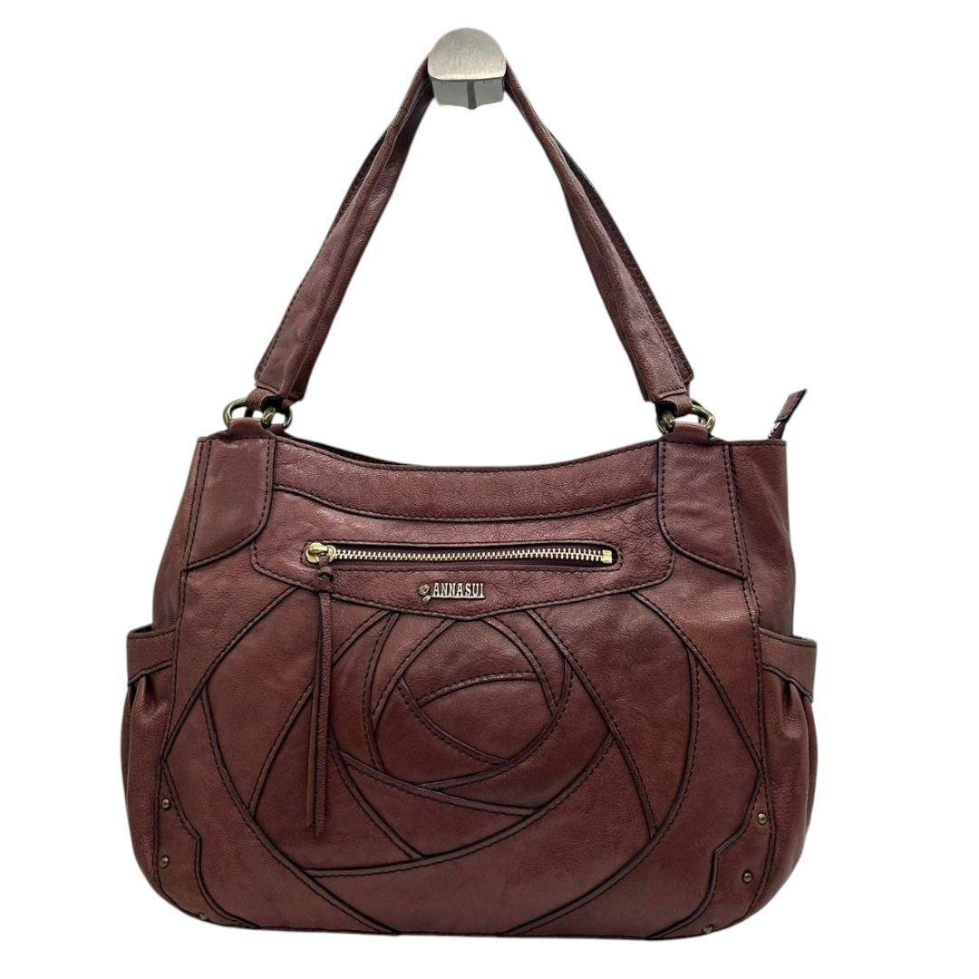美品 anasui アナスイ ハンドバッグ 茶 レザー ローズ ステッチ 美品 anasui アナスイ ハンドバッグ 茶 レザー ローズ ステッチ