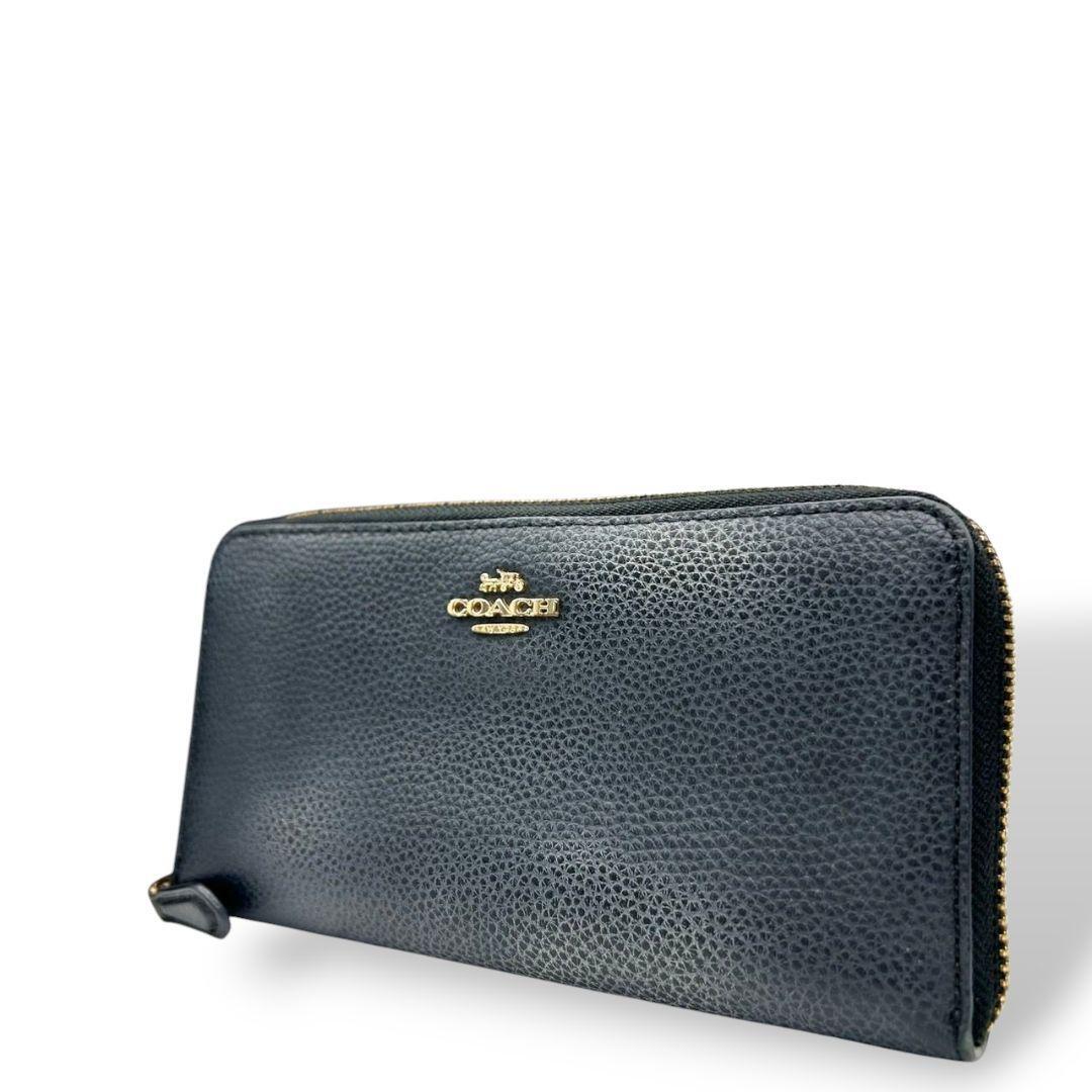 COACH - コーチ　財布　黒　レザー　ラウンドファスナー　COACH　馬車ロゴ　箱付き　w1 コーチ 財布 黒 レザー ラウンドファスナー COACH 馬車ロゴ 箱
