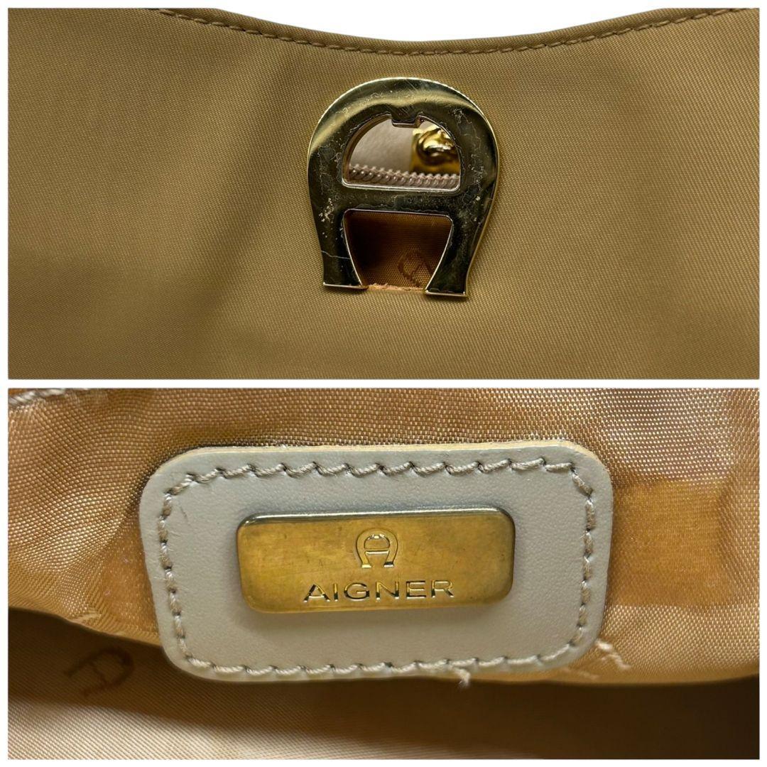 1 иен [ прекрасный товар / популярный бренд ] AIGNER I gna- сумка на плечо T5 чай Camel нейлон one плечо бежевый Gold металлические принадлежности задний 