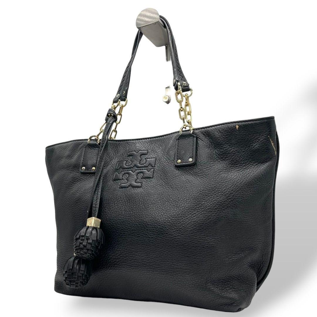  Tory Burch большая сумка чёрный кожа Logo кисточка бахрома s30