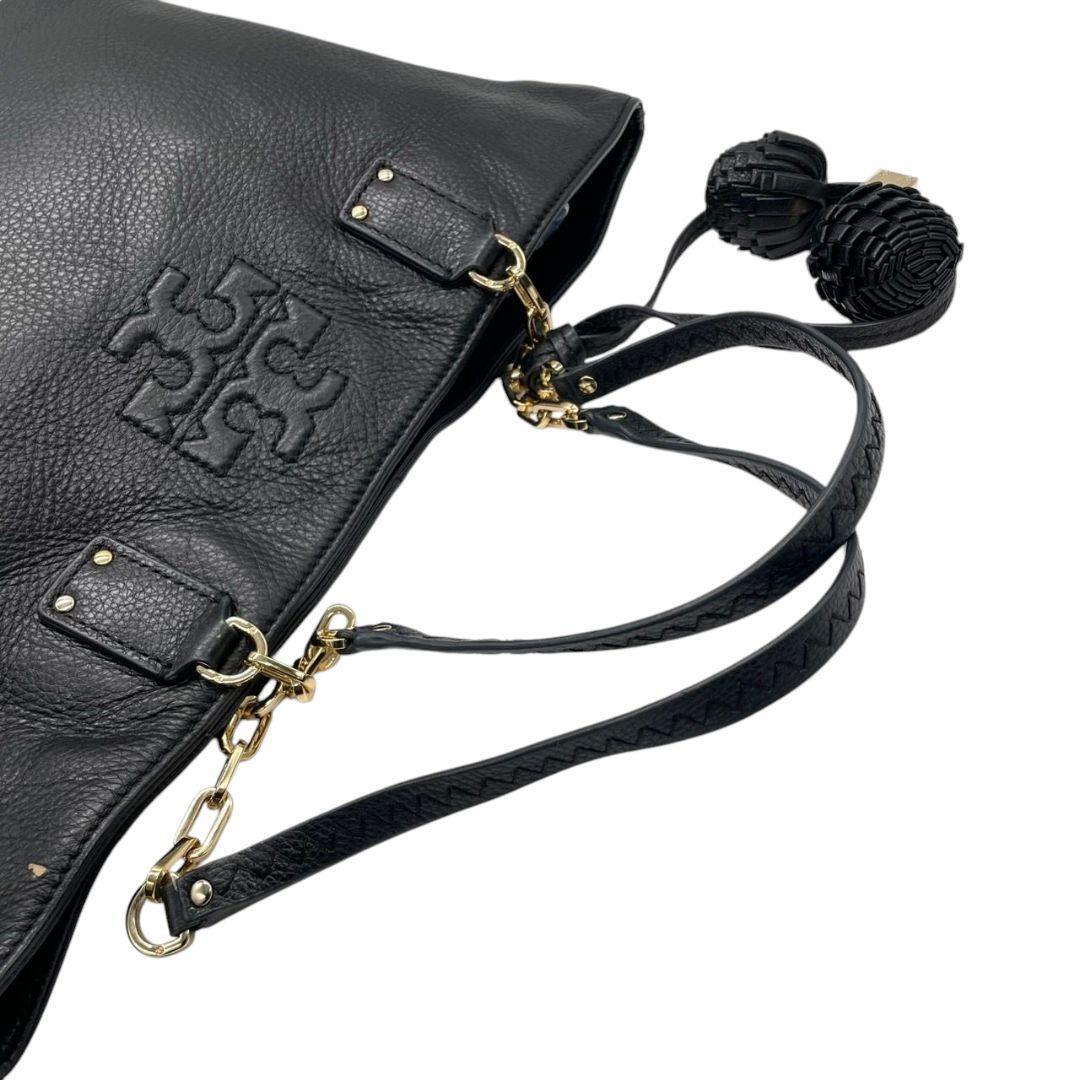  Tory Burch большая сумка чёрный кожа Logo кисточка бахрома s30