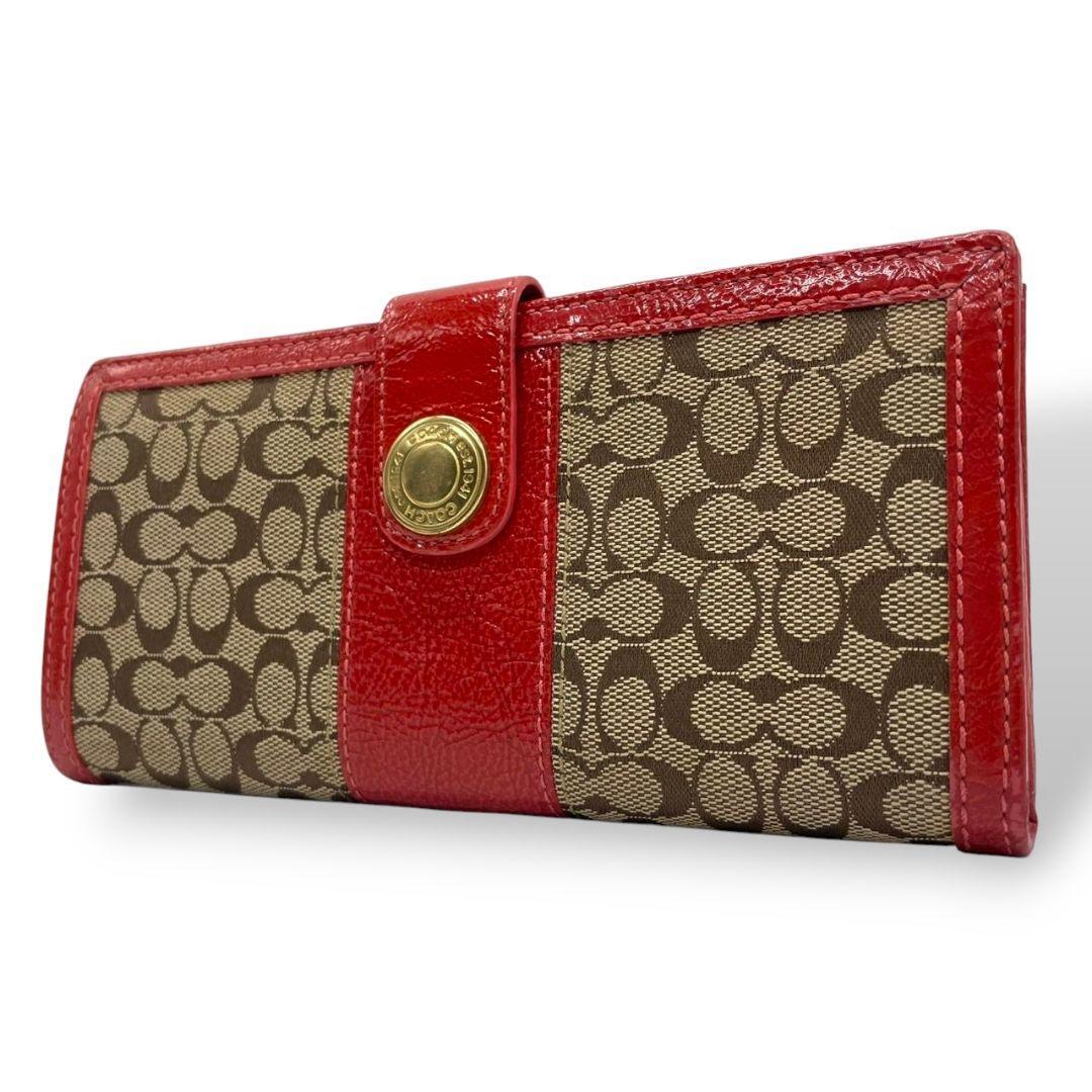 COACH - 美品　コーチ　長財布　赤　シグネチャー　COACH　フラップ　キャンバス　w4 美品 コーチ 長財布 赤 シグネチャー COACH フラップ キャンバス