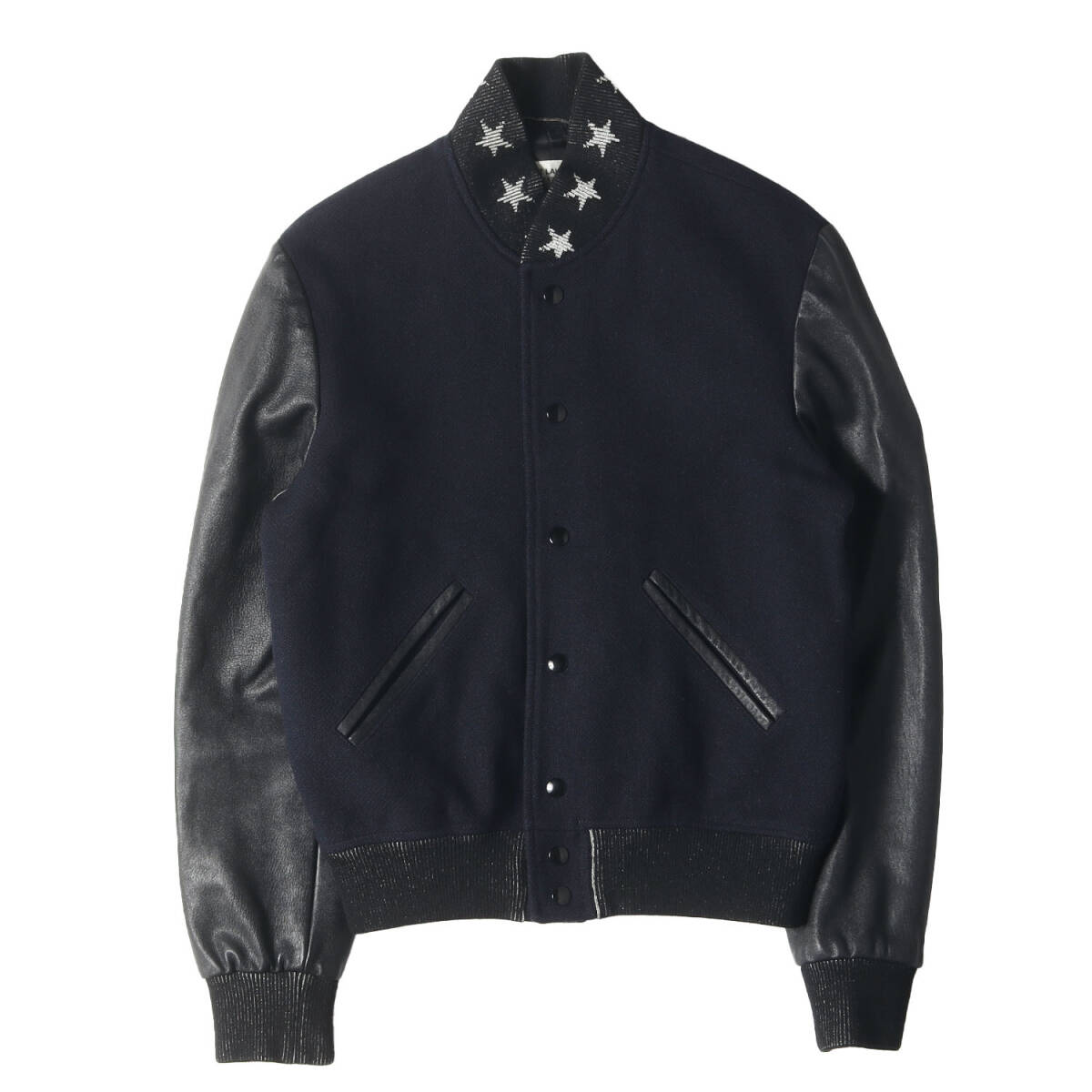 SAINT LAURENT PARIS サンローラン パリ ジャケット サイズ:44 / スタージャガード ネック テディ スタジャン / ネイビー ブラック