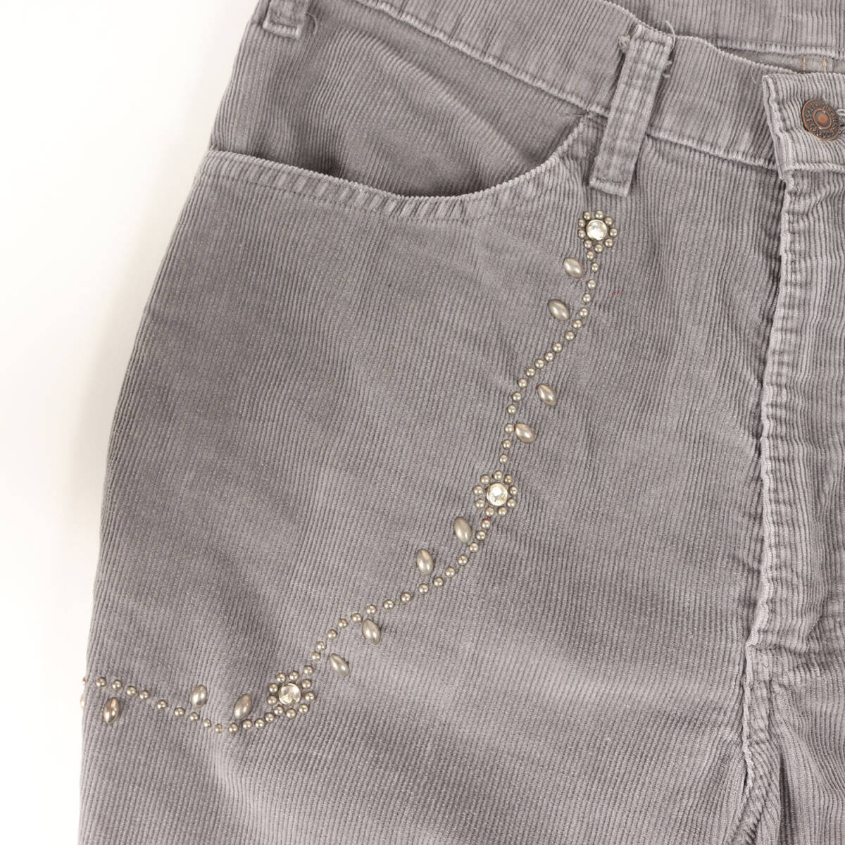 HTC エイチティーシー パンツ サイズ:記載なし(L位) / 古著リメイク フラワースタッズ Levis 517 コーデュロイパンツ / グレー / コラボ