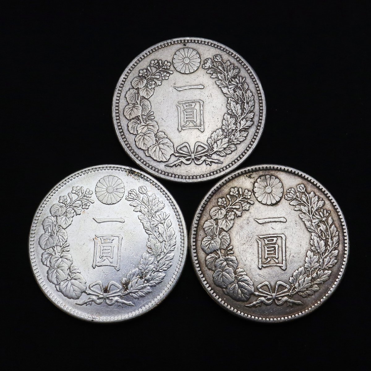 一圓銀貨 古銭 磨き 明治16年/28年/大正3年 計3枚 ※明細有り 一圓銀貨 古銭 磨き 明治16年/28年/大正3年 計3枚 ※明細有り