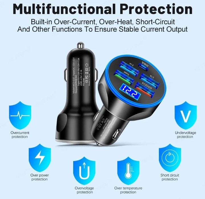  автомобильный быстрое зарядное устройство прикуриватель зарядка 15.5W3.1A USB3.1A×4 место USB Type-C×1 место белый! новый товар бесплатная доставка 