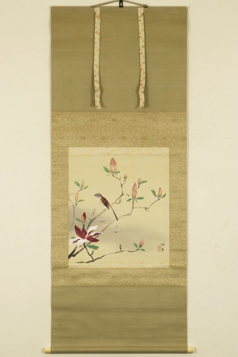 真作】掛軸「徳岡神泉 木蓮」共箱 二重箱 大正昭和 日本画家 真作】掛軸「徳岡神泉 木蓮」共箱 二重箱 大正昭和 日本画家