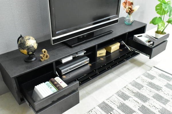 テレビボードBK 新品 モダン180cm幅テレビ臺(tái) ブラック ローボードTV臺(tái)リビング収納おしゃれ 北歐BK ボード家具:ST17-2S01