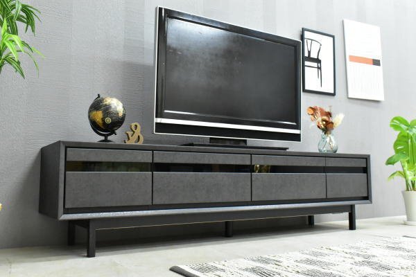 テレビボードBK 新品 モダン180cm幅テレビ臺(tái) ブラック ローボードTV臺(tái)リビング収納おしゃれ 北歐BK ボード家具:ST17-2S01