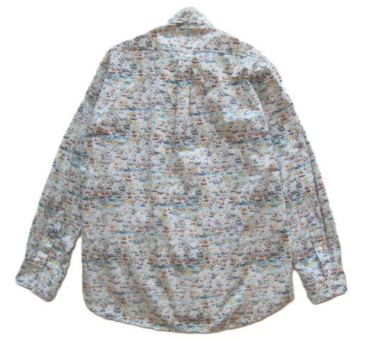 美品日本製!!ミラショーン mila schon*ロゴ刺繍 ヨット総柄プリント ボタンダウンシャツ 46 実寸M 白系 ホワイト_画像10