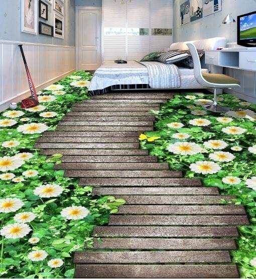 C348 巨大 3D フロアマット 1.3m*2.2m* 自然 葉っぱ 石 芝生 花 木 空 風景 景色 防音 断熱 滑り止めシート 床 壁 天井 はがせるシール