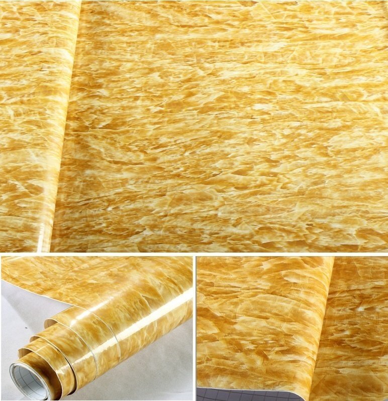 大理石調 【B435 イエロー 黄 61cm×30m 】 壁紙 北欧 インテリア リメイクシール DIY カッティングシート 糊付き タイル 石