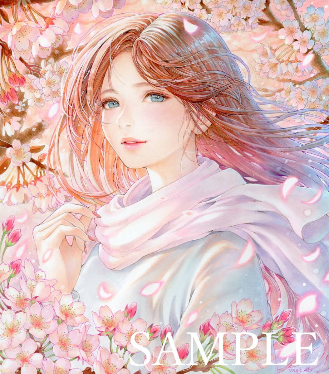 手描きイラスト『桜花爛漫』オリジナル 創作 女の子 桜 春 大 手描きイラスト『桜花爛漫』オリジナル 創作 女の子 桜 春 大