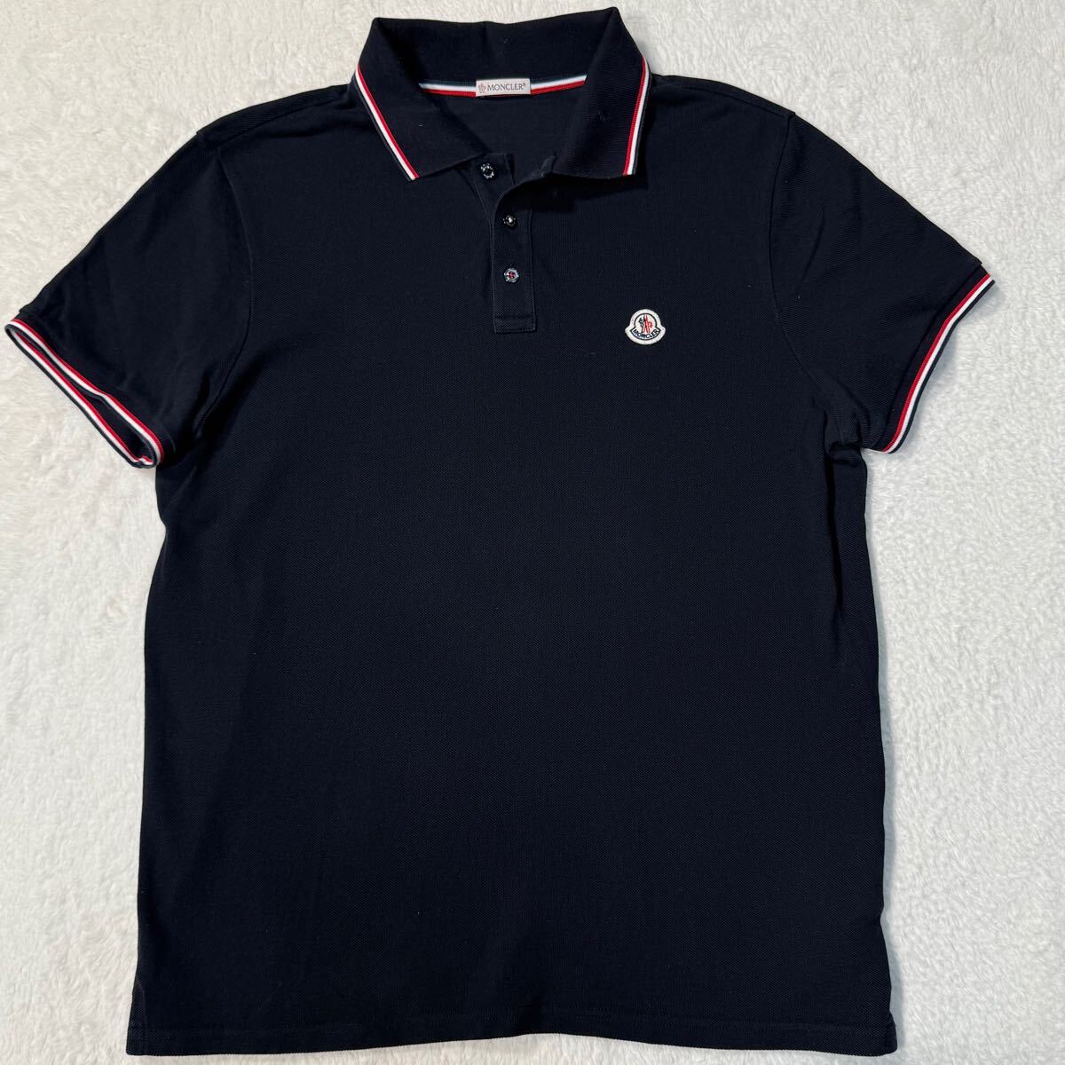 美品/ メンズL MONCLER モンクレール ポロシャツ 半袖 鹿の子 紺 美品/ メンズL MONCLER モンクレール ポロシャツ 半袖 鹿の子 紺