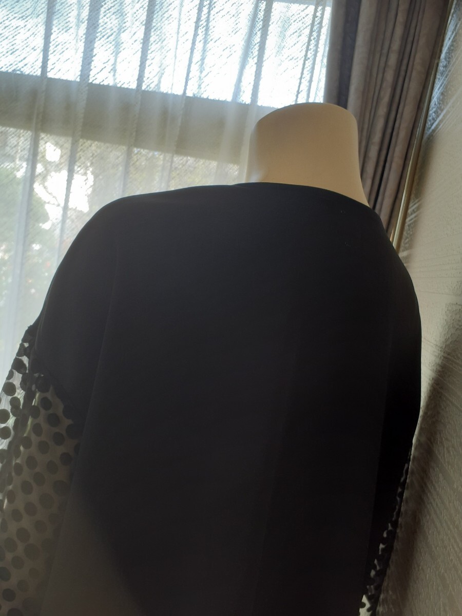 ヒロミヨシダ*HIROMI YOSHIDA★美品★カットソー★レース使い*ドット柄★黒★大きいサイズ3L號