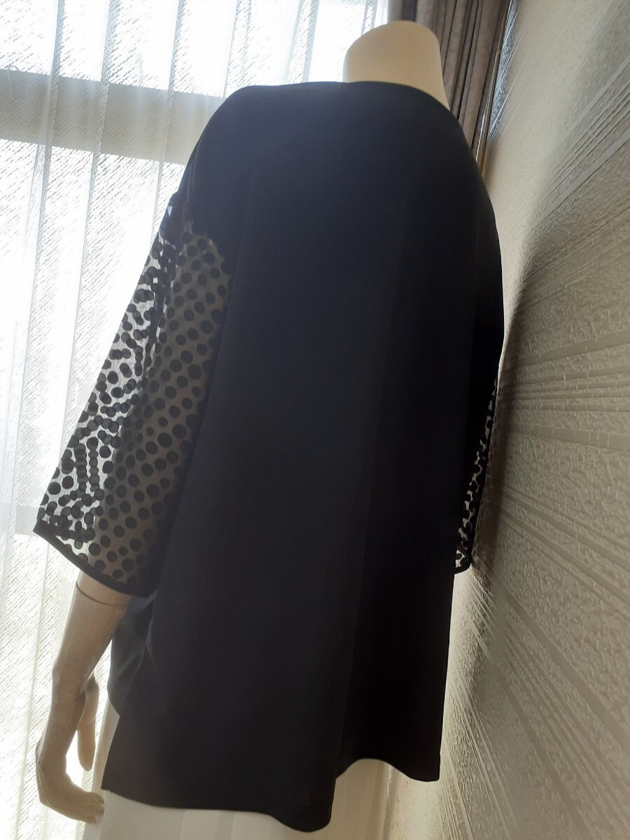 ヒロミヨシダ*HIROMI YOSHIDA★美品★カットソー★レース使い*ドット柄★黒★大きいサイズ3L號