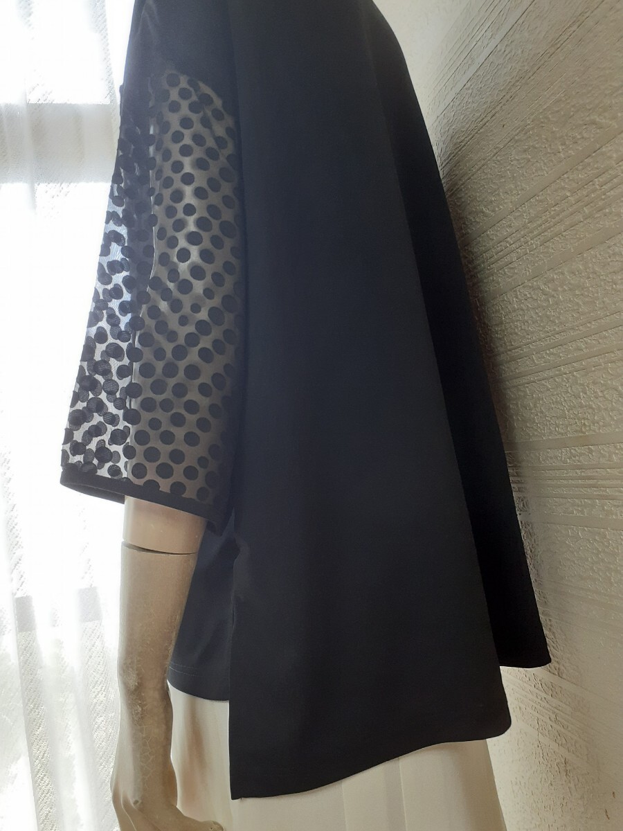 ヒロミヨシダ*HIROMI YOSHIDA★美品★カットソー★レース使い*ドット柄★黒★大きいサイズ3L號