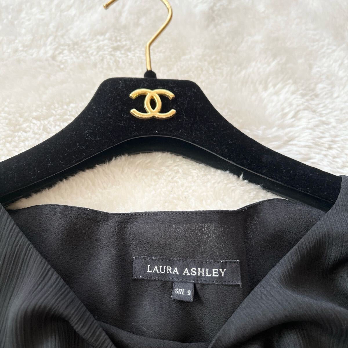 ローラアシュレイ 花柄 ワンピース ノースリーブ ウエストリボン Mサイズ