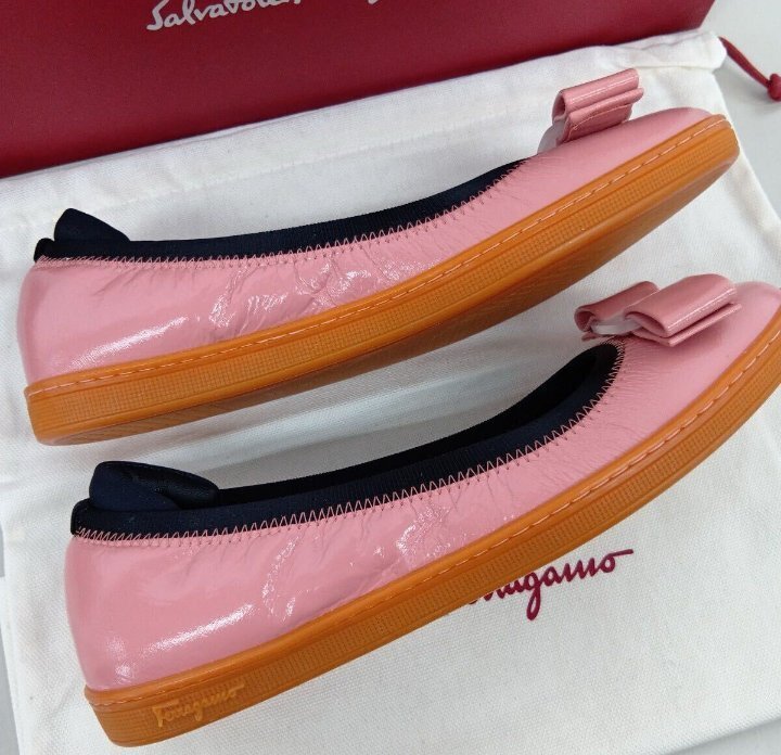 新品未使用 Salvatore Ferragamo サルヴァトーレフェラガモ SAVINA リボン フラットシューズ バレエシューズ ピンク サイズ4 1/2