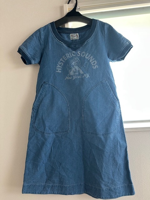 ヒステリックグラマー デニム風(fēng)スエット生地ロゴギターガール美品ベルト付ワンピース