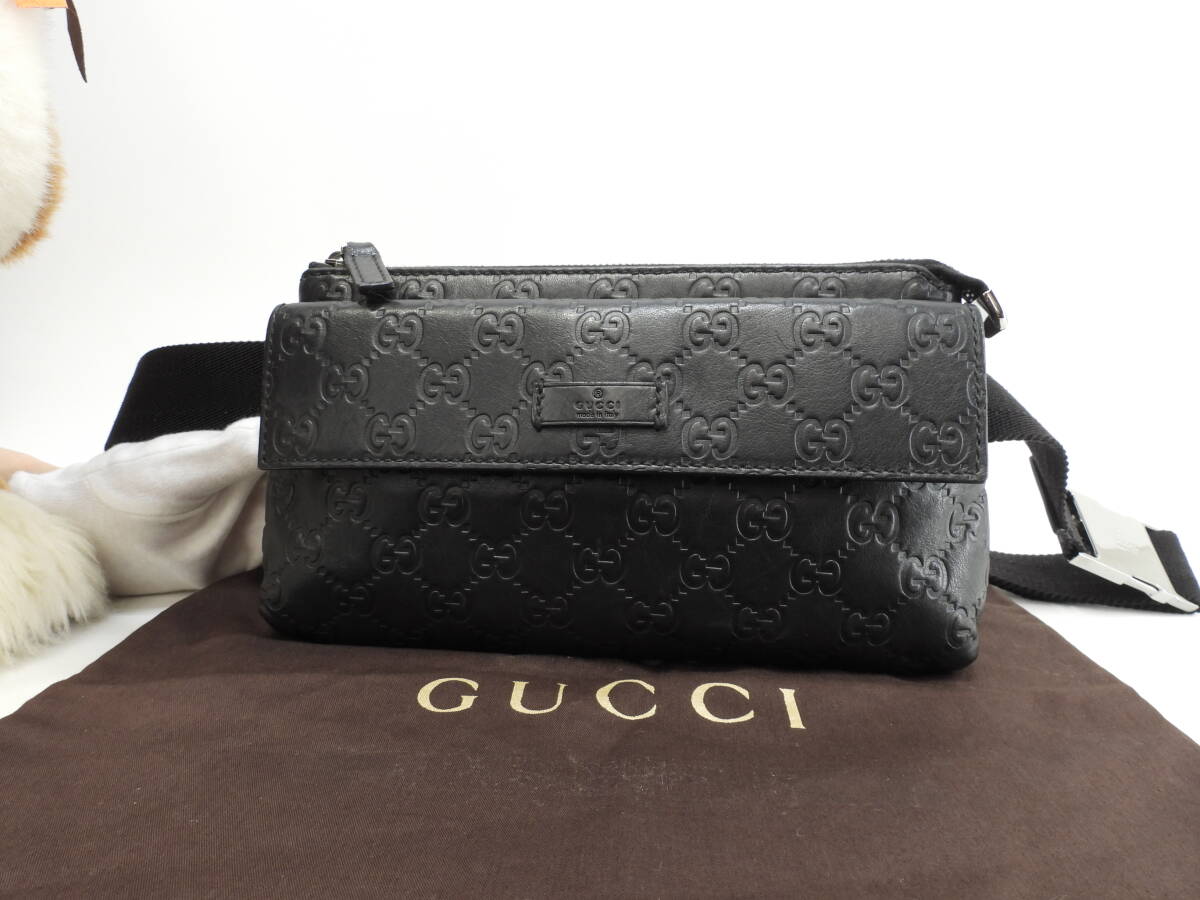 グッチ ボディバッグ GG シマレザー黒 斜掛ショルダーバッグ グッチ ボディバッグ GG シマレザー黒 斜掛ショルダーバッグ