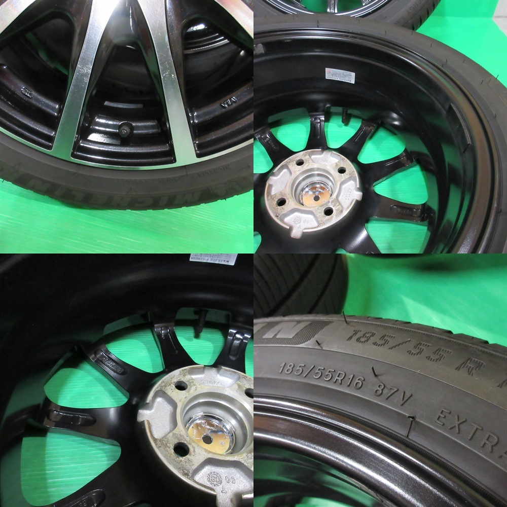 良品 フィット 185/55R16 2023年バリ山夏タイヤ 85%-90%山 MICHELIN ENERGY SAVER4 4本 4穴PCD100 6.5J +50 シャトル グレイス 中古新潟