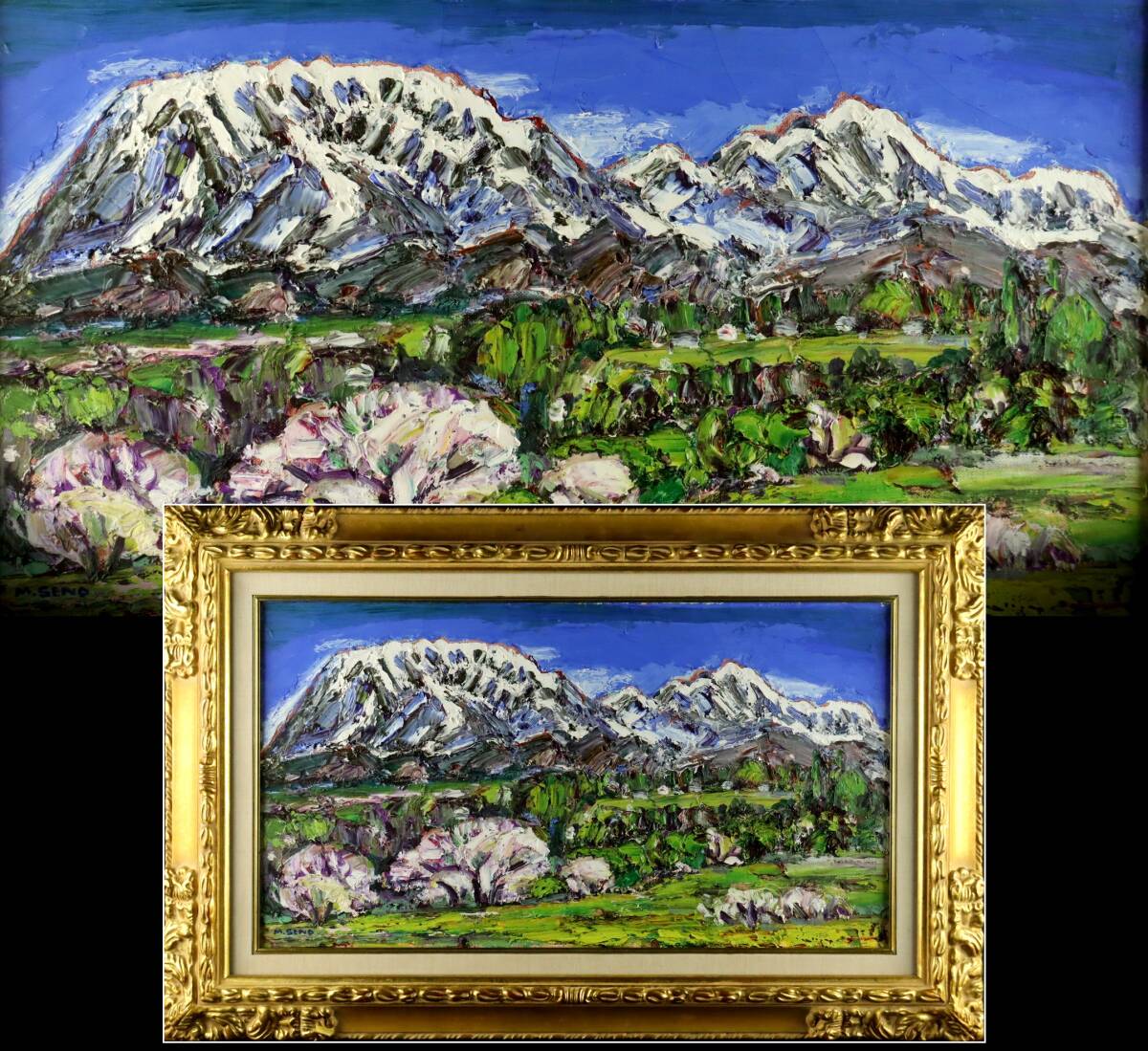 爆買い 英語 真作保証 妹尾正雄 「奥大山の春」 油彩12号 広島県出身 独立 絵画