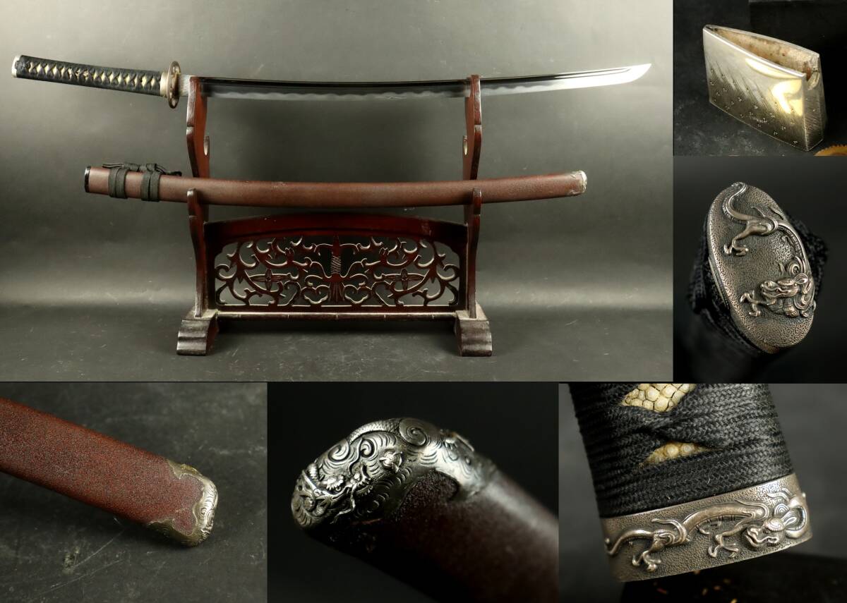 刀剣美術 無銘 71.6cm 豪壮刀 居合刀 鮫皮巻柄龍図縁頭鐺一式揃 刀剣美術 無銘 71.6cm 豪壮刀 居合刀 鮫皮巻柄龍図縁頭鐺一式揃